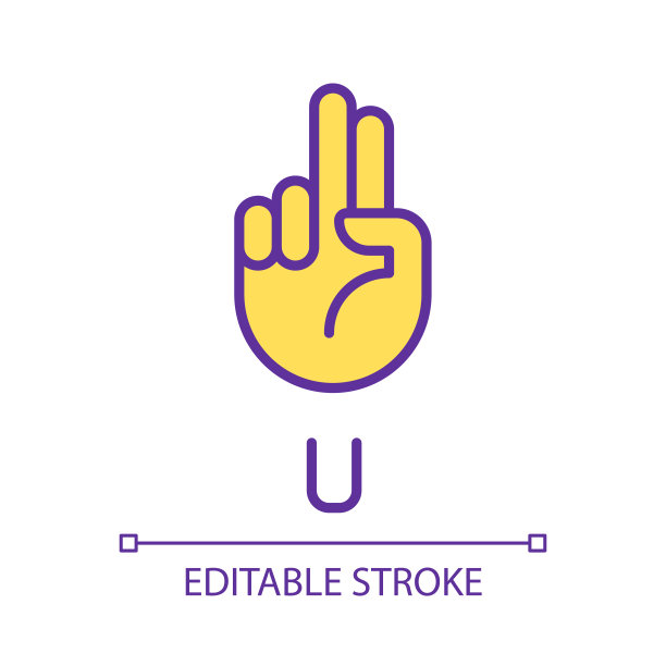 字母U符号在美国手语像素完美的RGB颜色图标图片下载