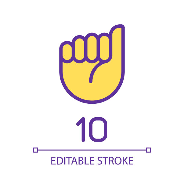 签名数字十在美国手语像素完美RGB颜色图标图片下载