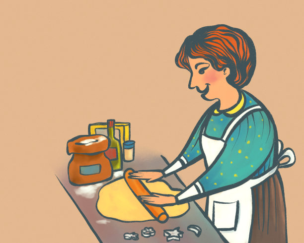 准备烘焙的插图。在厨房用面粉工作的母亲或祖母图片下载