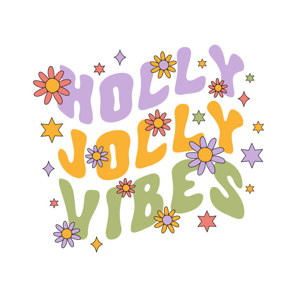 冬青欢乐氛围彩色圣诞口号孤立在白色背景图片下载