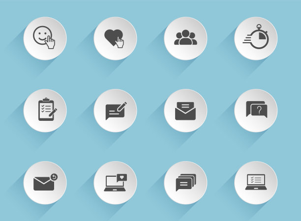 反馈矢量图标在圆形膨胀的纸圈与蓝色背景上的透明阴影。反馈股票矢量图标的网页，移动和用户界面设计图片下载