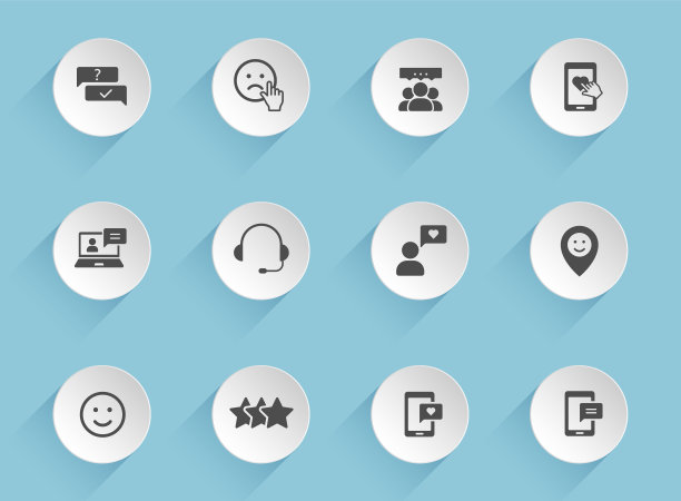 反馈矢量图标在圆形膨胀的纸圈与蓝色背景上的透明阴影。反馈股票矢量图标的网页，移动和用户界面设计图片下载