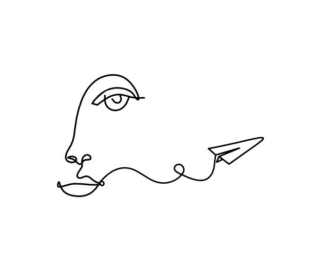 妇女剪影脸，纸平面作为线条画在白色图片下载