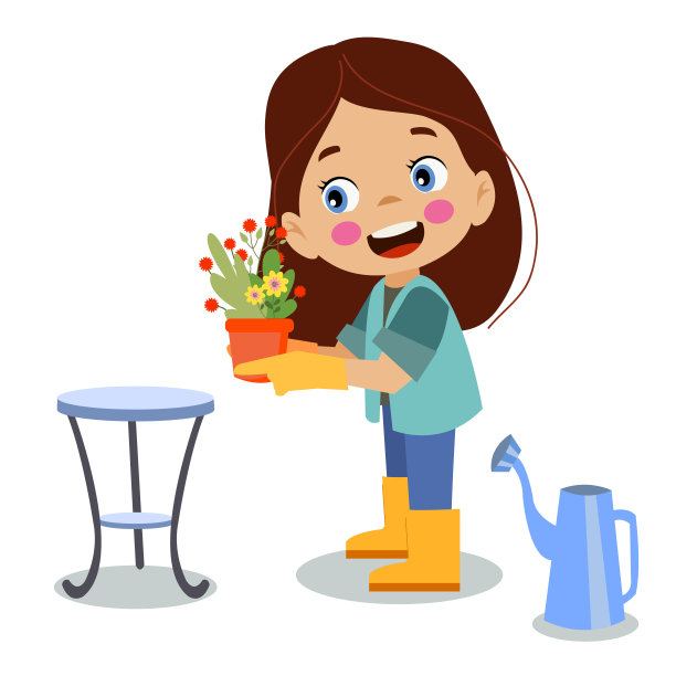 可爱的男孩种植和浇花图片下载