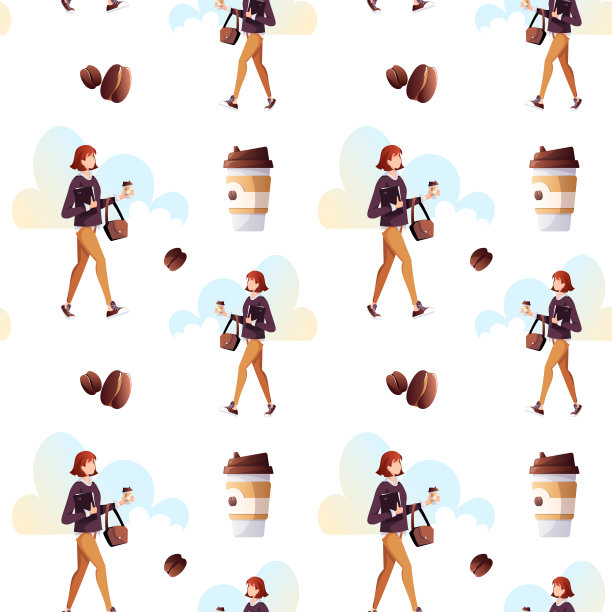 与女人和咖啡在纸杯无缝模式。图片下载