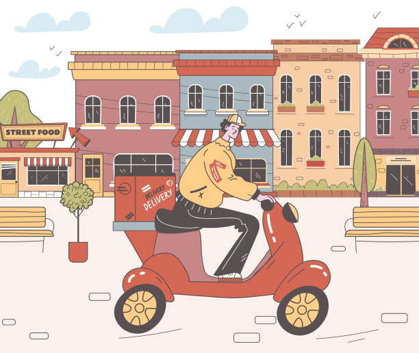 快餐街头外卖订单带走食物抽象概念。矢量平面设计插画元素图片下载