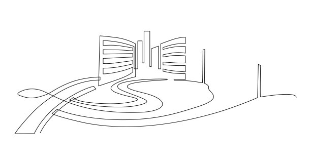 以高速公路为背景的城市空间。连续的线条画。矢量插图。图片下载