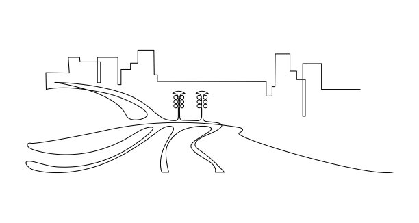 以高速公路为背景的城市空间。连续的线条画。矢量插图。图片下载
