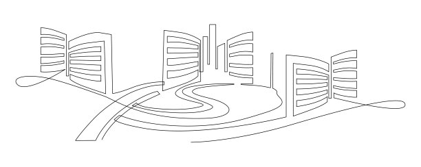 以高速公路为背景的城市空间。连续的线条画。矢量插图。图片下载