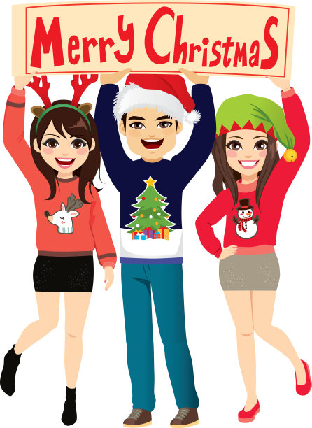 圣诞快乐，横幅派对的人们图片下载