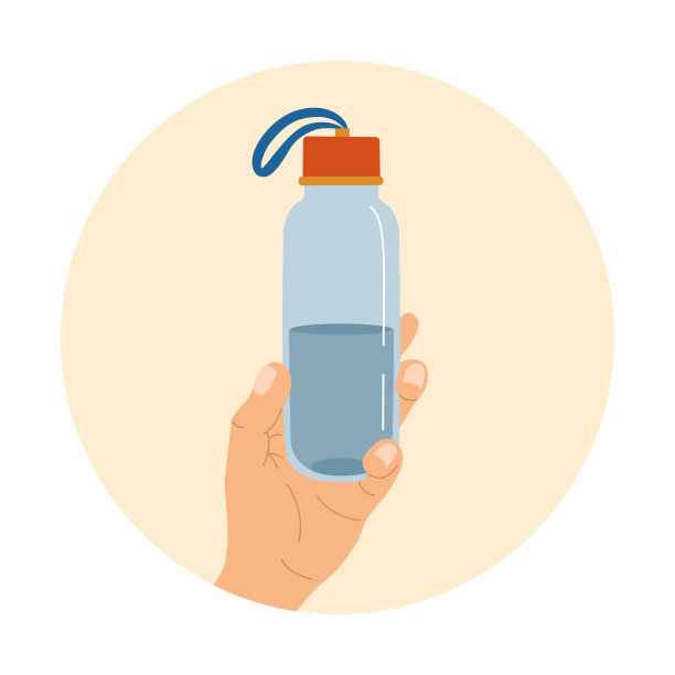 手拿水瓶。可重复使用的装有液体的玻璃容器。图片下载