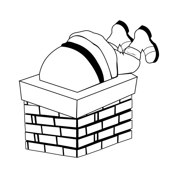 圣诞老人爬上烟囱留下礼物。新年。圣诞节。图片下载