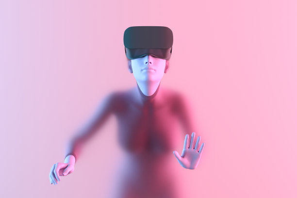 戴着VR眼镜的女子通过透明玻璃进入了元宇宙世界图片下载