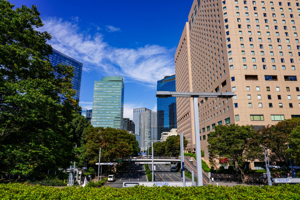 在一个阳光明媚的秋日，从东京都政府大楼望去，是西新宿的高层建筑图片下载