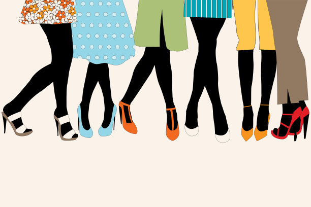 休闲时尚的概念与一群女性穿着时髦的鞋子和黑色袜子图片下载