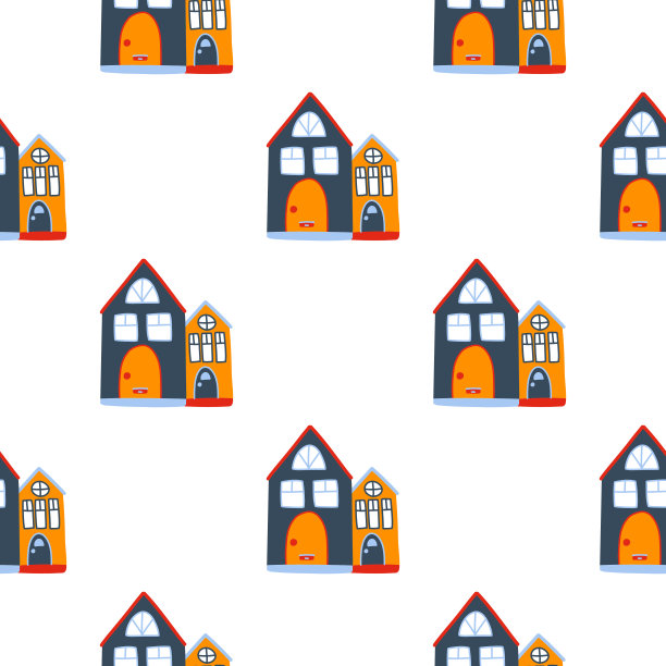 矢量图案与可爱的北欧彩色房子涂鸦风格，hygge图片下载