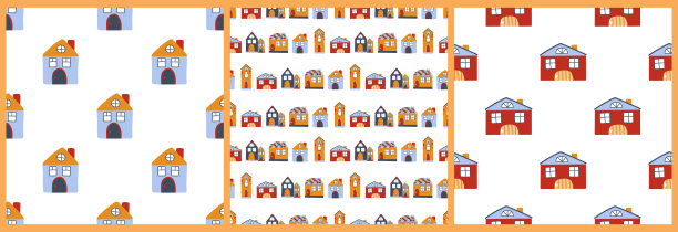 一套海报和图案与北欧的房子和山，斯堪的纳维亚的自然图片下载