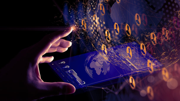 业务手到达全球结构网络和数据交换客户连接与新的虚拟智能手机接口图片下载