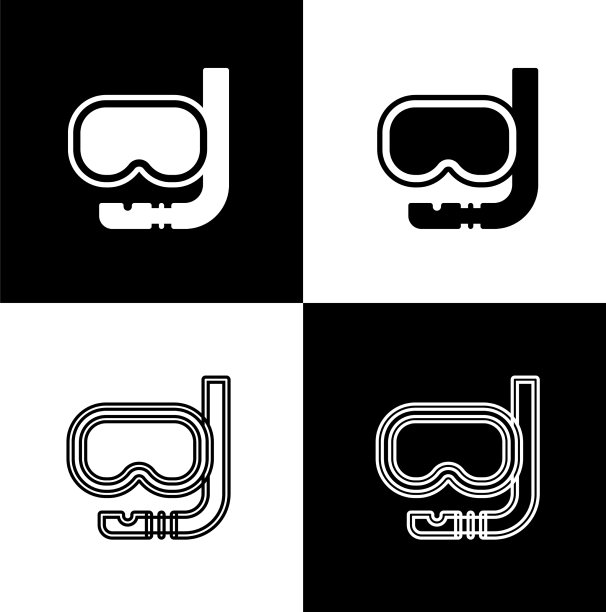 将潜水面罩和呼吸管图标设置为黑色隔离图片下载