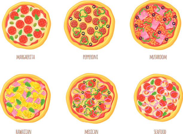 卡通披萨俯视意大利或夏威夷披萨图片下载