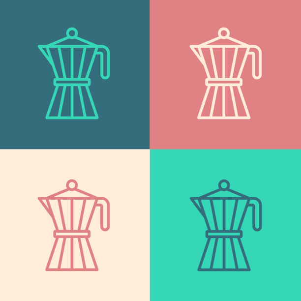 波普艺术线咖啡机moca壶图标孤立图片下载