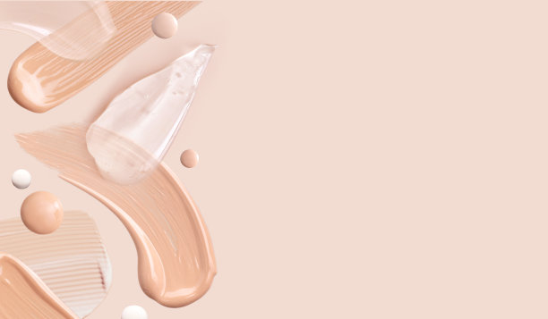 化妆涂抹粉底霜粉在米色背景图片下载