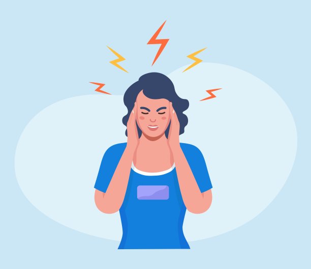 悲伤的女人与强烈的头痛，疲惫和精疲力竭的女孩抱着头在手。偏头痛、慢性疲劳和神经紧张、抑郁、压力或流感症状图片下载