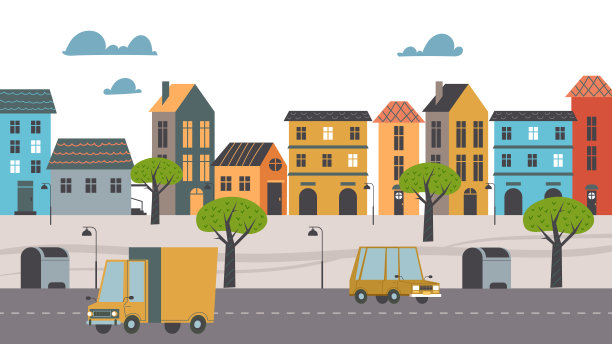 简单的涂鸦线艺术城市小镇街道抽象设计元素概念插画图片下载