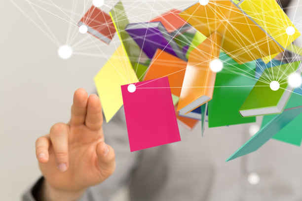 彩色图书与抽象网络的三维绘制电子文献图片下载