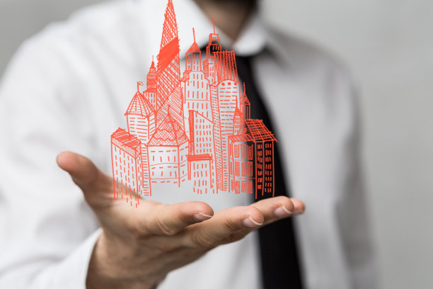 抽象红色建筑三维渲染;房地产投资的概念图片下载