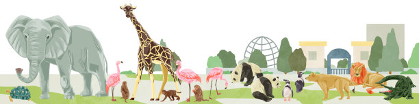 手绘水彩风格的动物园动物插图框架图片下载