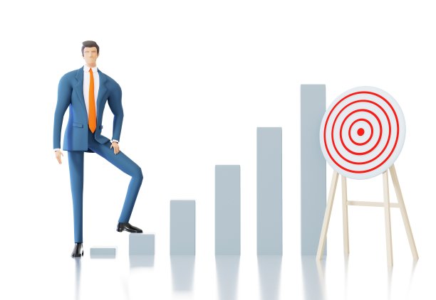 成功的商人站在目标的旁边。3 d渲染图图片下载