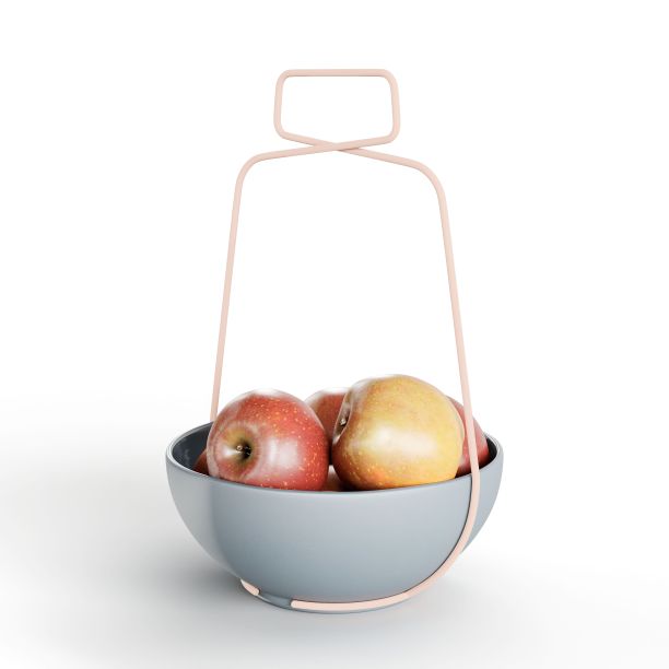 三维渲染成熟的苹果在一个碗孤立的白色背景图片下载