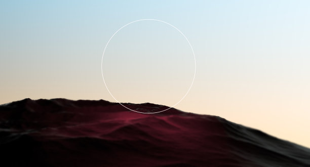 抽象的未来主义山脉与霓虹圈。墙纸上的山有一个发光的神秘的圆形环。3 d渲染。图片下载