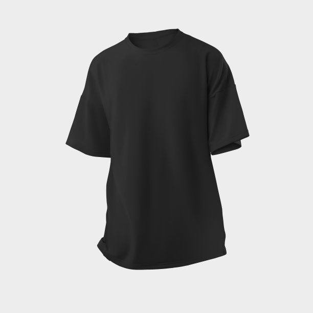 超大号黑色t恤模板3D渲染，男式、女式棉服特写，图片下载