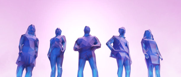 经营理念的背景。团队合作的概念与性别多元化的概念和不同的想法。《粉红》中的性别与工作平等概念。元宇宙，复制空间，网络空间，横幅- 3d渲染图片下载