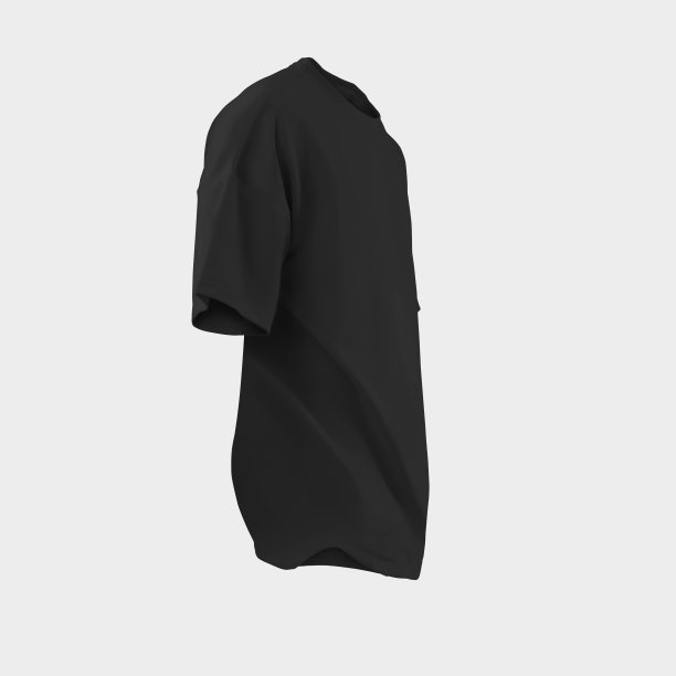 模型的黑色超大t恤3D渲染，与圆领，通用服装图片下载