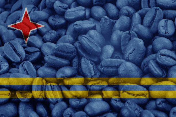 阿鲁巴国旗背景咖啡豆图片下载