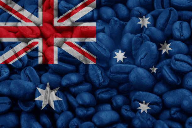 背景咖啡豆上的澳大利亚国旗图片下载