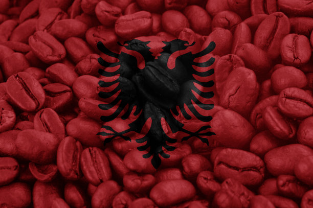 阿尔巴尼亚国旗背景咖啡豆图片下载