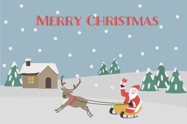 圣诞老人和驯鹿坐在雪橇上图片下载