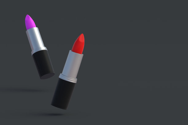 飞行的口红。化妆品配件。化妆工具。副本的空间。三维渲染图片下载