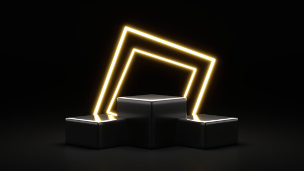 空的产品展台，讲台，平台在暗室与紫外线氖激光发光线库存照片图片下载