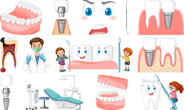 一套牙科设备和卡通人物图片下载