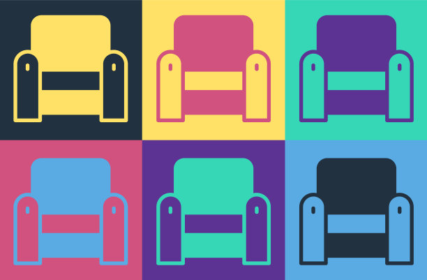 波普艺术扶手椅图标孤立的彩色背景图片下载