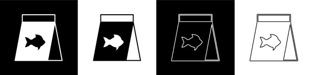 设置食物为鱼图标孤立在黑白图片下载