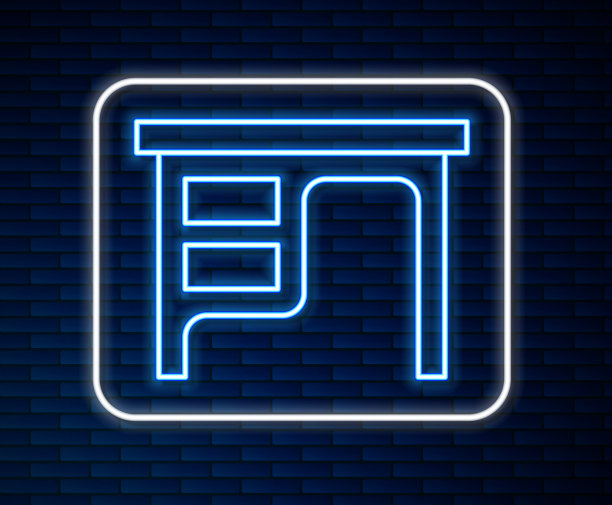 发光的霓虹灯线隔断了办公桌上的图标图片下载