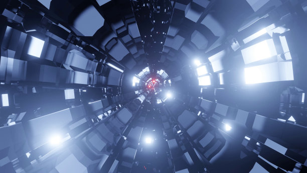 带有银色激光灯的未来传送门的3D渲染图图片下载
