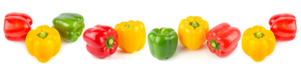 白色背景上孤立的甜椒。拼贴画。宽的照片。图片下载