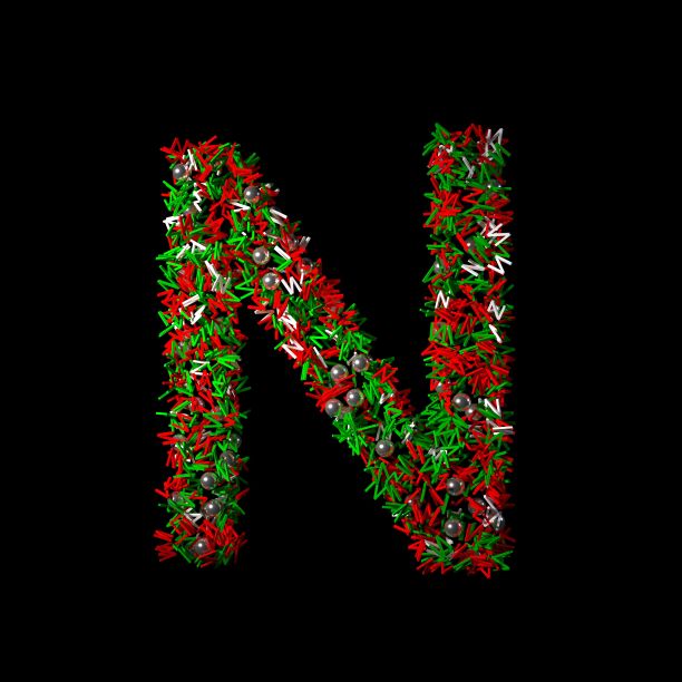 散落的圣诞字母和符号孤立在黑色背景上图片下载